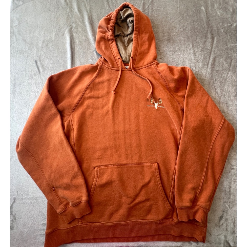 Columbia Hunting Hoodie Mens XL Orange Deer Skull Graphic Pullover